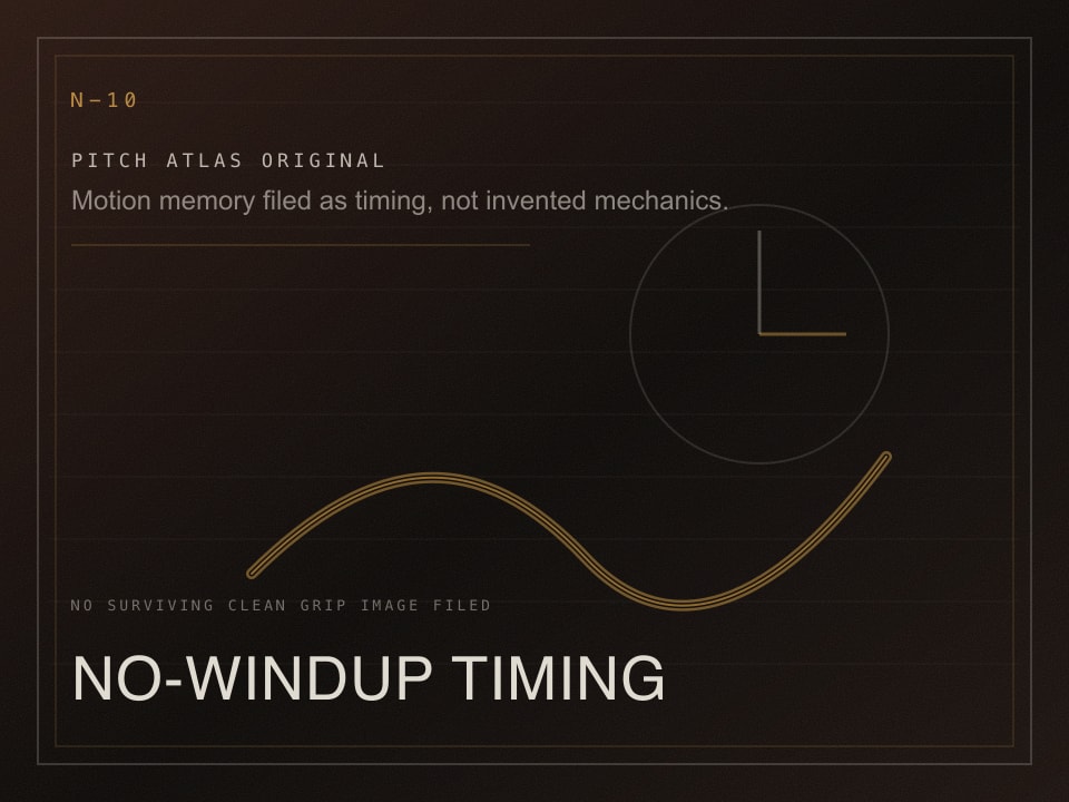 Original Pitch Atlas archive plate showing a clock and seam path for Leon Day no-windup timing.